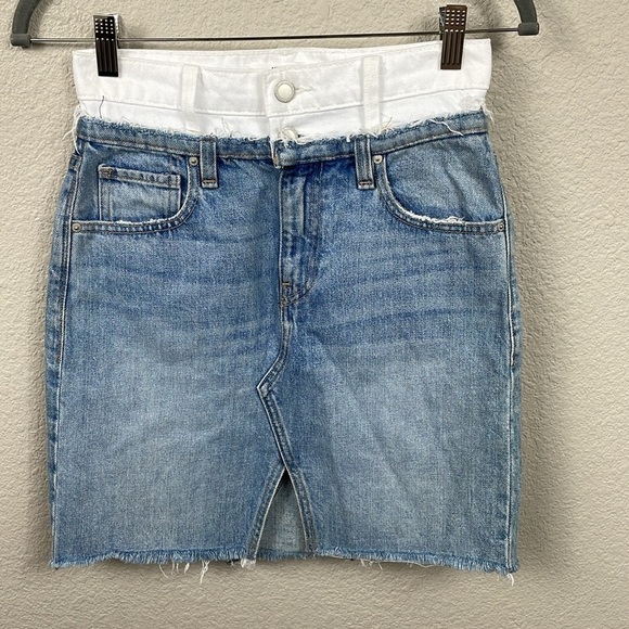 Hudson Jeans Lulu Skirt Denim Jean Mini 2 Tone Summer Beach Blue White Sz 24 - Picture 3 of 13
